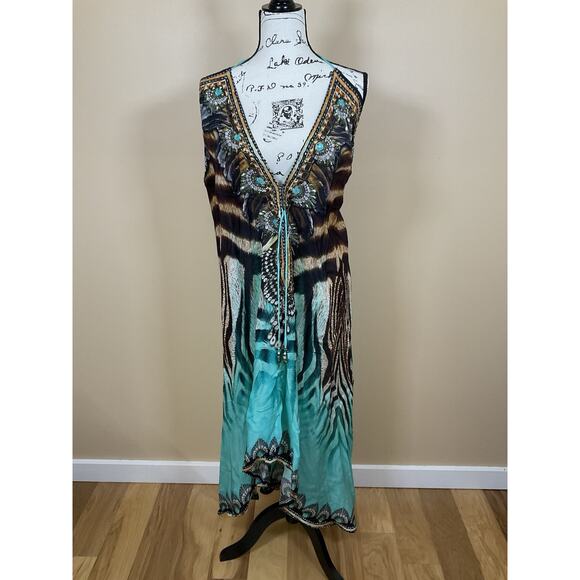 Woodford & Reay High-Low Kaftan Animal Print Embellished Lightweight Resortwear - Picture 1 of 12